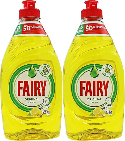 Fairy Original Lemon Washing Up Liquid | Pack of 2 x 320 ml | Dishes Grease Cleaner