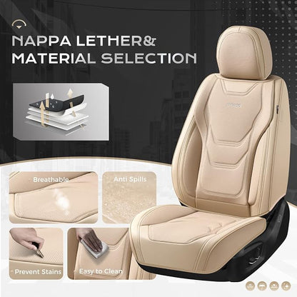 Coverado Car Seat Covers Full Sets, 5 Piece Car Seat Protector Waterproof Leather Seat Cushion Universal Fit for Truck Automotive Vehicles Beige