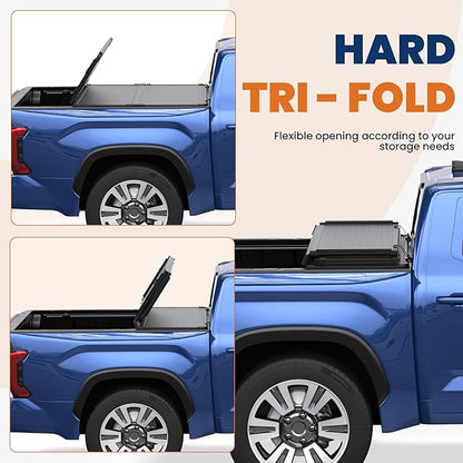 6.5FT Tri-Fold Hard Truck Bed Tonneau Cover Compatible with 2007-13 Tundra | Toyota Tundra Styleside Solid Truck Bed On Top Aluminum Bed, Tonneau Cover with T Slot Rails(78in)