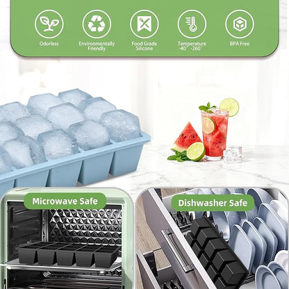 Ice Cube Trays for Freezer, 3 Pack Easy Release Slicone Ice Cube Tray