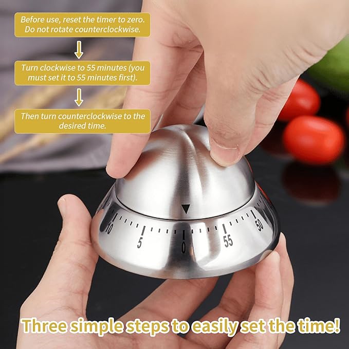 Mechanical Kitchen Timer, Wind Up 60 Minutes Manual Countdown