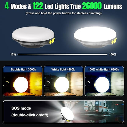 16000mAh 26000LM Solar Portable LED Camping Lantern, Rechargeable Light 150W with Magnet , Flashlight, IPX66 Waterproof Tent Lights Power Failure Emergency for Power Outages, Emergency, Tent, Outdoor