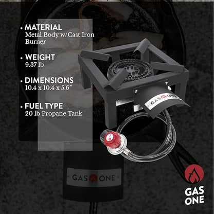 GasOne High Pressure Single Propane Burner - Outdoor Cooking with Heat Shield and Guard ??Propane Burner Head for Camping, Tailgating, Seafood Boil, Home Brewing - Patent Pending