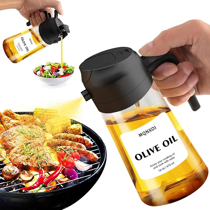 mqnxoi 2 in 1 Glass Oil Sprayer & Dispenser, 16oz/470ml Olive Cooking, Air Fryer