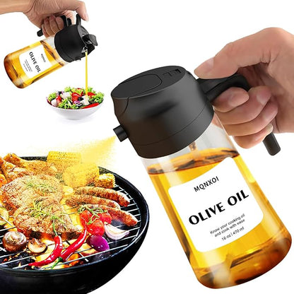 mqnxoi 2 in 1 Glass Oil Sprayer & Dispenser, 16oz/470ml Olive Cooking, Air Fryer