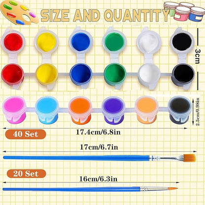280 Pcs Washable Acrylic Paint for Kids Arts and Crafts, 20 Gouache Watercolor Paint Sets of 12 Colors for Party Classroom Painting Supplies, 20 Flat and 20 Pointed Brushes