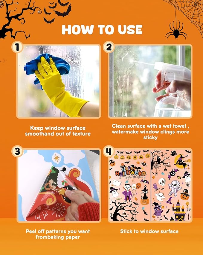 Halloween Window Clings - 9 Sheets 213 Pcs Happy Halloween Window Decorations Indoor for Home Party Eyes Pumpkin Ghost Bats Witch Stickers for Glass Double-Sided Removable Static Glass Decals