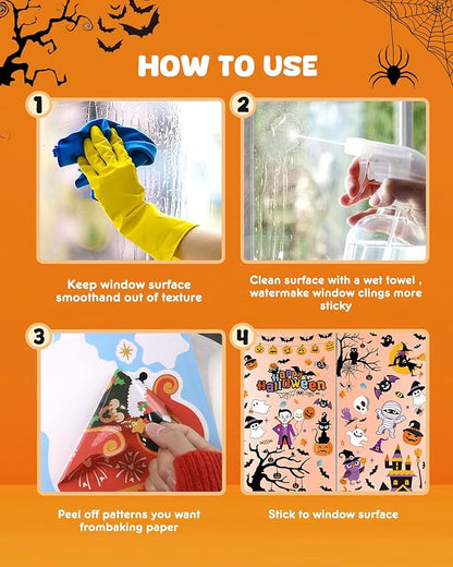 Halloween Window Clings - 9 Sheets 213 Pcs Happy Halloween Window Decorations Indoor for Home Party Eyes Pumpkin Ghost Bats Witch Stickers for Glass Double-Sided Removable Static Glass Decals