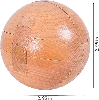 Wooden Brain Teasers Puzzle Handmade Big Wooden Puzzle Magic Ball Toy Intelligence IQ Games 3D Sphere Puzzles for Kids and Adults (Natural Wood)