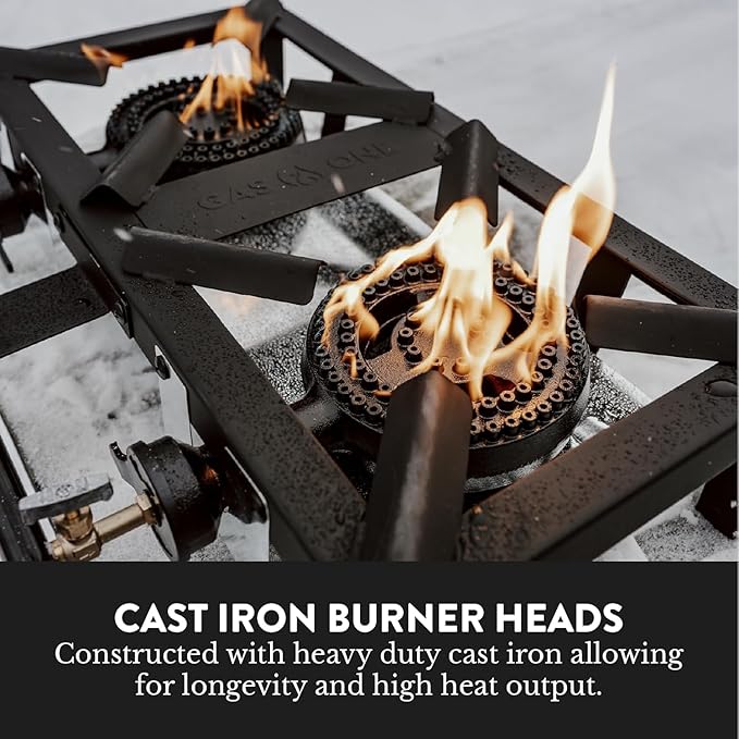 GasOne High Pressure Double Propane Burner - Outdoor Cooking with Heat Shield and Guard ??Propane Burner Head for Camping, Tailgating, Seafood Boil, Home Brewing - Patent Pending