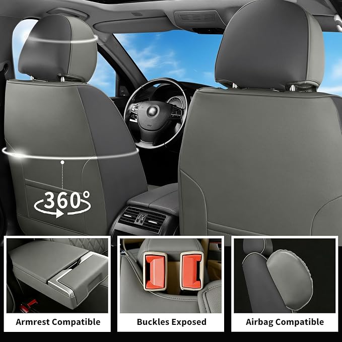 Car Seat Covers Compatible with Hyundai Ioniq 2017-2025 2026 - Full Set 5 Seats Luxury Leather All-Weather Seat Cushions & Protectors, Waterproof & Breathable, Airbag Compatible (Gray)