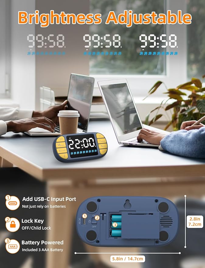 DOOMAY Digital Kitchen Visual Timer: 3.6'' Large LED Display, 3 Brightness
