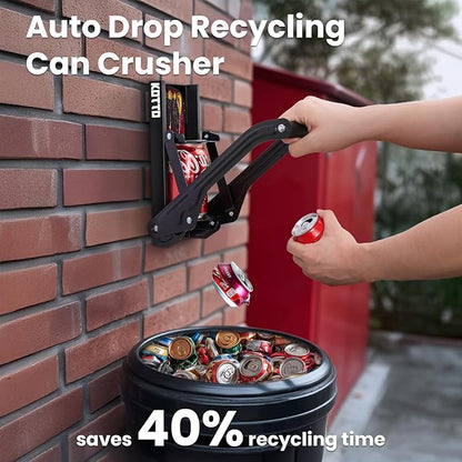 Can Crusher with Auto Drop Recycling | Built-in Bottle Opener | Crushes 12-16oz Cans | Includes Kitchen Storage Bag | Heavy Duty Metal Design, Space Saving & Hands-Free Operation- Halloween gifts