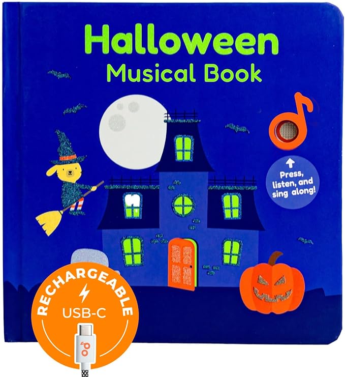 Cali's Books Halloween Books for Kids - Glow in The Dark Musical Book for Toddlers 1-3, Halloween Toys Singing Music Book, USB-C Rechargeable Baby Nursery Rhymes Learning Song Toy for 2 Year Old