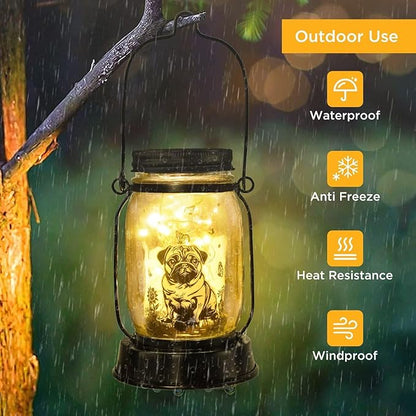 kyoryuger Pug Dog Gifts for Women/Men Pug Dog Solar Lanterns Mom Birthday Gift Pet Loss Lantern Pet Memorial Lights Solar Garden Decoration for Yard, Patio,Backyard,Porch Torches