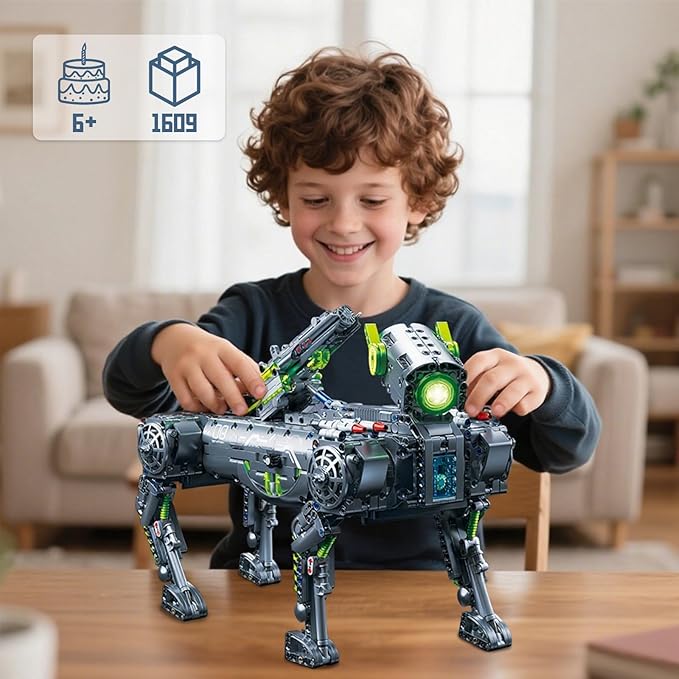 GEVINST Robot Robotic Dog Building Set for Boys Ages 8-12, 1609 Pieces STEM Animal Toys Model Building Kit, Gift for Adults Kids Teens Ages 8-14 (Static)