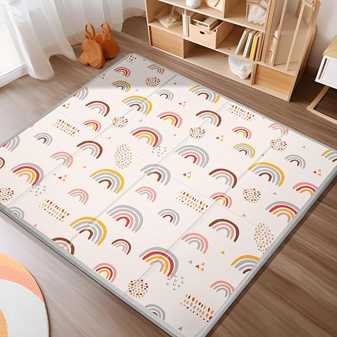 Baby Play Mat, Middle 59X59" Playmat for Playpen, 0.8 Inch Thick Foldable Baby Crawling Mat, Portable Playmat for Babies and Toddlers, Infants, Toddler, Kids