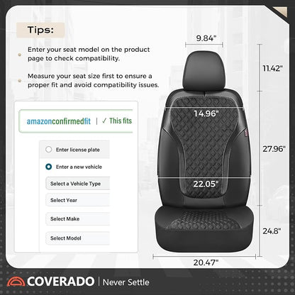 Coverado Seat Covers Full Set, Luxury Leather Car Seat Cover with Carbon Fiber Accents Design, Spill-Proof Durable Black Automotive Seat Covers, Front and Rear Seat Protectors Universal Fit Most Cars