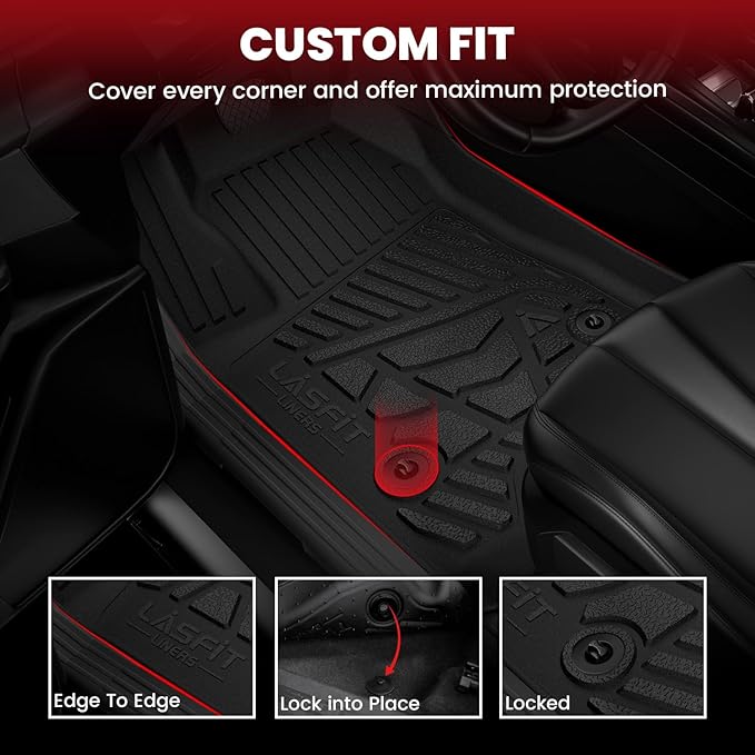 LASFIT Floor Mats for Nissan Titan 2017-2024(Only Fit Crew Cab) & Titan XD 2016-2024,All Weather Custom Fit Floor Liners for Titan 1st & 2nd Row Car Mats (Not Fit Without Rear Seat Cargo Organizer)