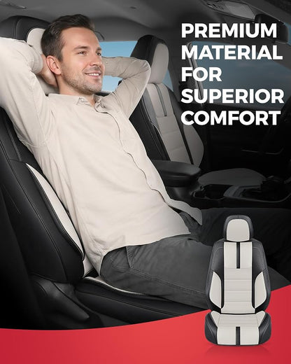 FREESOO Universal Front Seat Covers, Waterproof Faux Leather Automotive Seat Covers with Carbon Fiber Texture Seat Belt Pads, Anti-Slip Airbag Compatible Car Seat Protectors for Cars SUVs Trucks