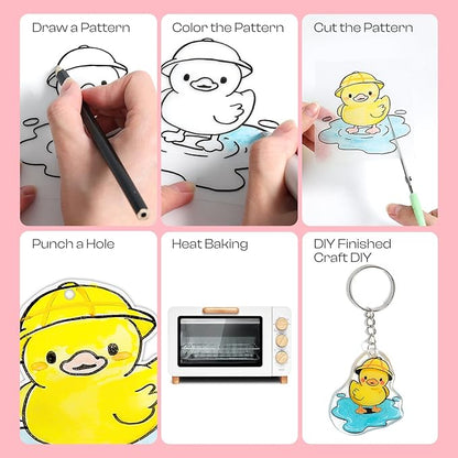 Auihiay 125PCS Shrink Dink Sheets Keychains Kit, 12PCS Shrinky Papers with Keychains and Open Jump Rings for DIY Shrinky Art Keychain Making, Halloween & Christmas Craft Decor