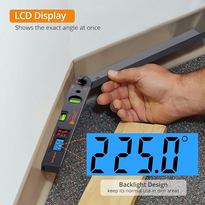 Neoteck Aluminum Digital Angle Finder Protractor 225° 16 inch Backlit LCD