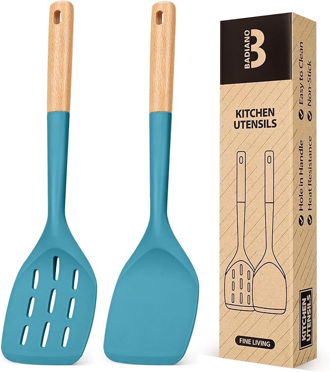 Pack of 2 Silicone Spatula, Non Stick Cooking Utensil Set Wooden Handle Kitchen