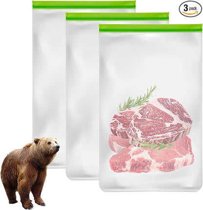3 Pack Bear Bags for Food Backpacking, Odor Proof Bags-12ｘ20 Inch, Reusable Double Track Zip Closure Storage Bags Keep Fresh fit Camping, Water Sports, Hiking and Home Organization
