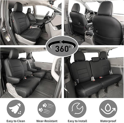 EKR Sienna Seat Covers for 2011-2020 Toyota Sienna LE,XLE, SE,XLE Premium 2nd Row 4/2/4 Split,8 Seats,Waterproof Car Seat Cover Full Set,Car Seat Protectors- Three Row,Leather(Black)