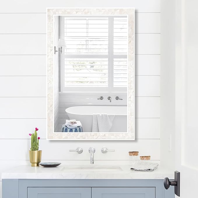 Tanmicoshomy White Shell Framed Rectangular Wall Mirrors