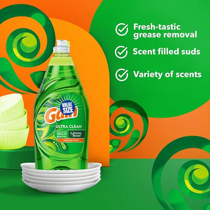 Gain Ultra Degreaser Dish Soap, Original Scent, 38 Fl Oz bundled with Heacy Duty Scotch Brite Sponge