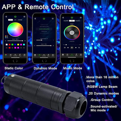 AZIMOM Car Use Bluetooth 6W RGBW LED Fiber Optic Lights Star Ceiling Light Kit