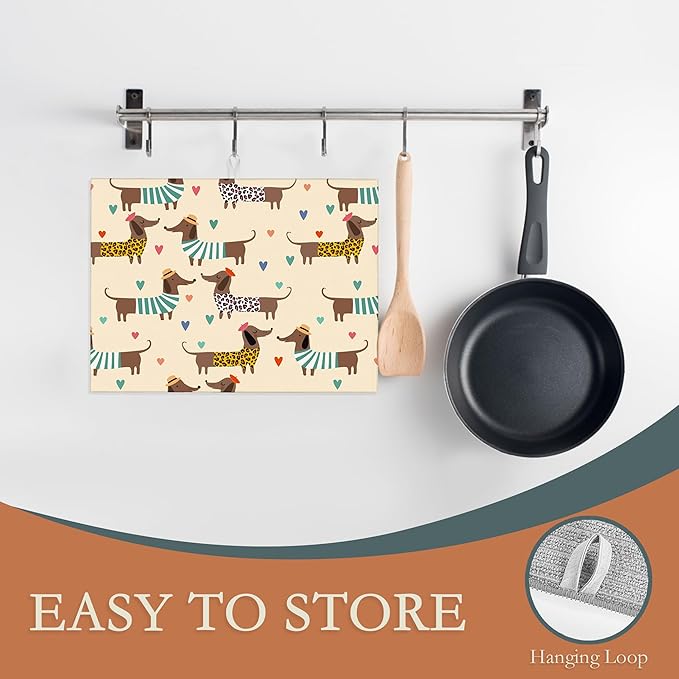 Dachshunds Dogs Dish Drying Mats 18x24 Inch, Leopard Print Hearts Dish Pad
