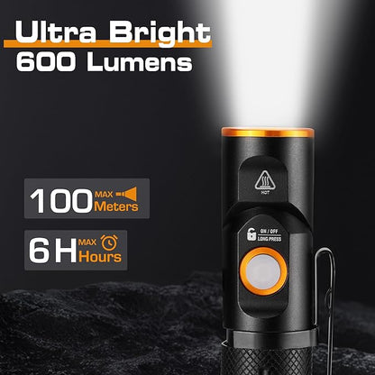 EverBrite 600 Lumens Pocket Flashlight, 90 Degree Tactical Pen Light with Magnet, Type-C Rechargeable with 3 Modes for Night Working, Outdoor, Camping, Emergency