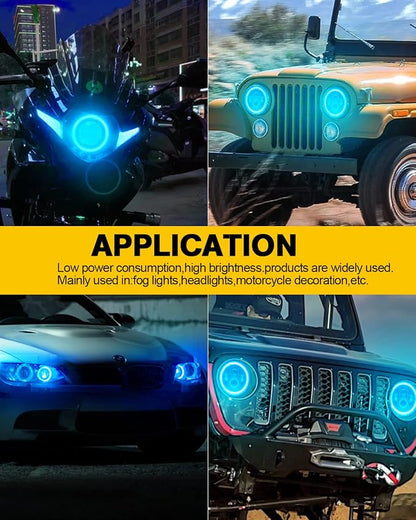 Qasim 80MM Ice Blue Halo Rings Angel Eyes COB 51SMD LED Warning Lamps with Plastic Cover 12V 24V