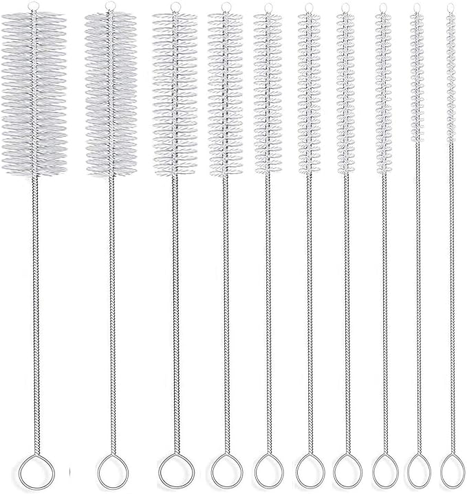 Long Straw Brush, Nylon Pipe Tube Cleaner 8-ihch 10 Different Diameters Set of