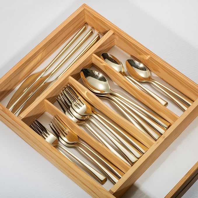 Alata Bailey Champagne Gold 20-Piece Forged Stainless Steel Flatware Set Cutlery Set, Service for 4, Silver Finish, Dishwasher Safe