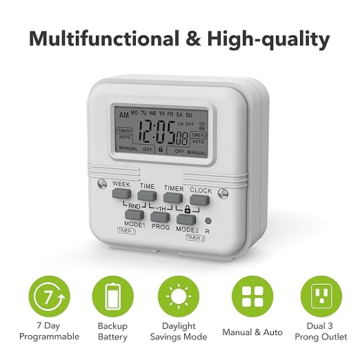 BN-LINK Indoor Digital Light Timer, 7 Day Programmable Plug