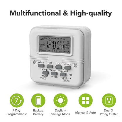 BN-LINK Indoor Digital Light Timer, 7 Day Programmable Plug