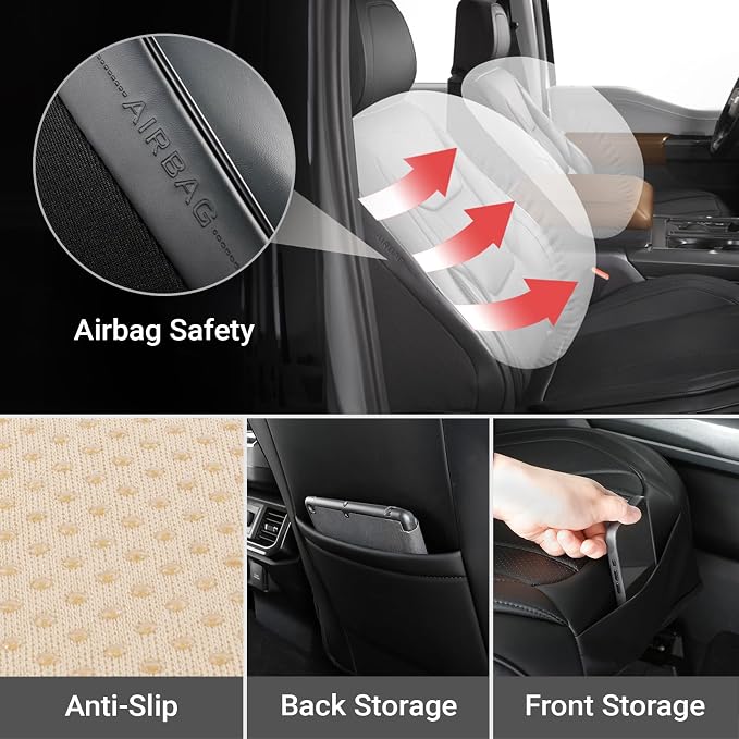Coverland Custom SUV Car Seat Covers Front Seats for [2019-2026 BMW X5] - Protector Car Seat Cover Water Resistant Leather Memory Form Back Support Seat Cushion [Front-Black]