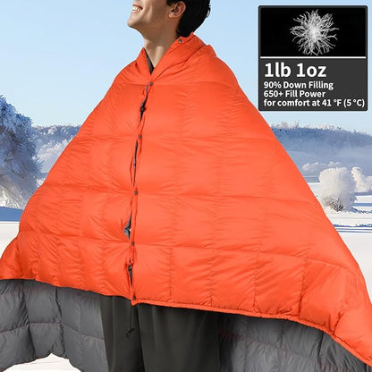 Down Camping Blanket, Muti-Use Outdoor Travel Blanket, Puffy Sleeping Bag Blanket, Waterproof Packable Backpacking Quilt for Camping, Travel, Airplane, Hiking, Picnic, 55''x79''