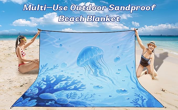 WIWIGO Beach Blanket Waterproof Sandproof Beach Mat 79" X 83"/10'x9'for 2-8