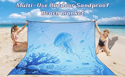 WIWIGO Beach Blanket Waterproof Sandproof Beach Mat 79" X 83"/10'x9'for 2-8