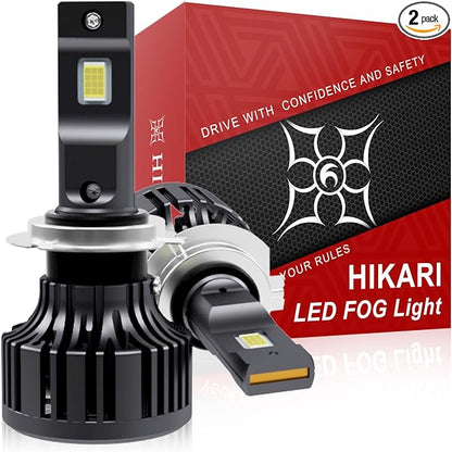 HIKARI WINGS 2026 40000LM H7 Fog Light, 45W Pure White 6000k Bulbs, Plug & Play IP68 Waterproof Pack of 2