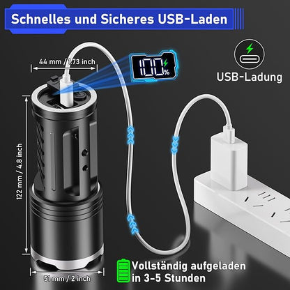 JAY-PARK LED Flashlights High Lumens Rechargeable - 10000 Lumen with 10800mAh Battery and LCD Power Display, 5 Lighting Modes, Zoomable, Long Beam(3000m) High Powered Flashlight for Camping, Emergency