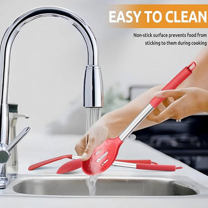 Cooking Utensils Set of 4, E-far Silicone Kitchen Utensils