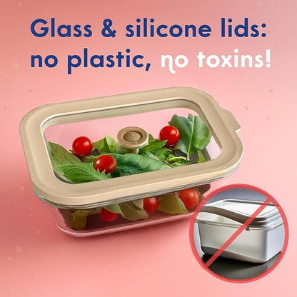 Ziruma Non-Toxic 6.2 Cup Glass Food Storage Containers with Lids, Large Food Containers, Plastic Free Meal Prep, Airtight Food Storage Container, Microwave and Freezer Safe, 2 Pack