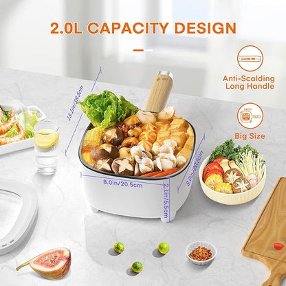 Audecook Hot Pot Electric 2L, Cermic Glaze Non-Stick Frying Pan 8 Inch