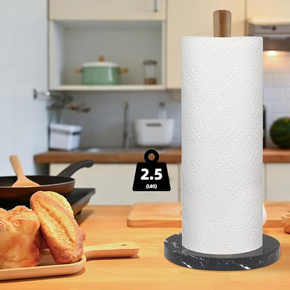 Buruis Wood Paper Towel Holder, Marble Base Modern Decorative Countertop