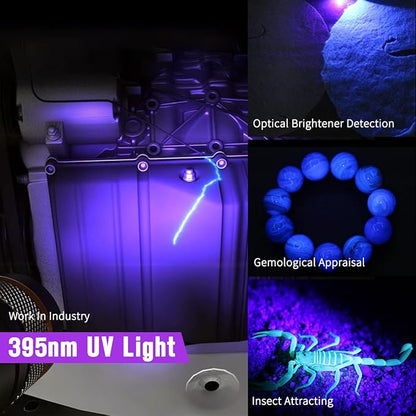 NICRON B75 High Power UV Flashlight Rechargeable LED 1000 Lumens 395nm Ultraviolet, 90 Degree 4 Modes Flashlight with Magnetic Base IP65 Waterproof for Camping Outdoor Night Walking Urine Detector